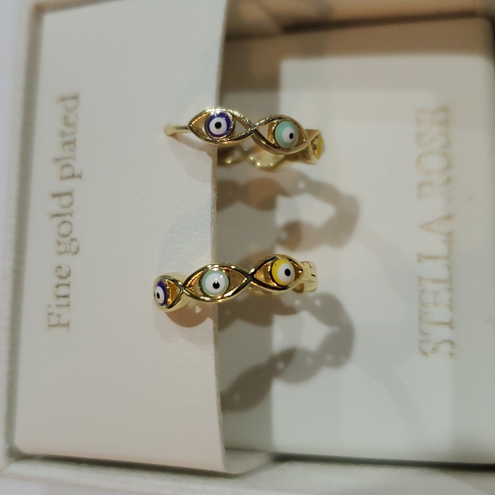 Mini gold tone evil eye style huggie hoop Earrings‎ new